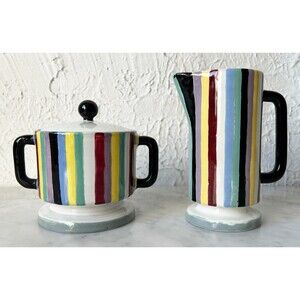 San Polo Venezia Italy 1950s Striped Sugar Bowl Creamer Otello Rosa Mid Century